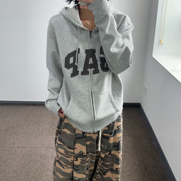 Gap 갭 차콜 로고 그레이 후드집업 