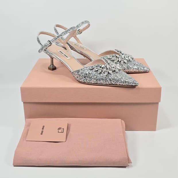 미우미우 여성 글리터 슬링백 펌프스 ( 245 )
