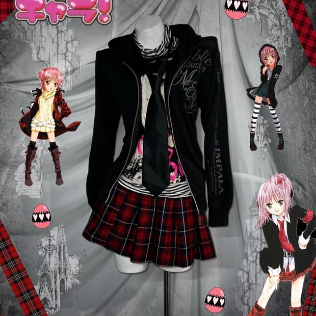 캐캐체 아무깔 펑크 디그딥 레드체크 코디세트