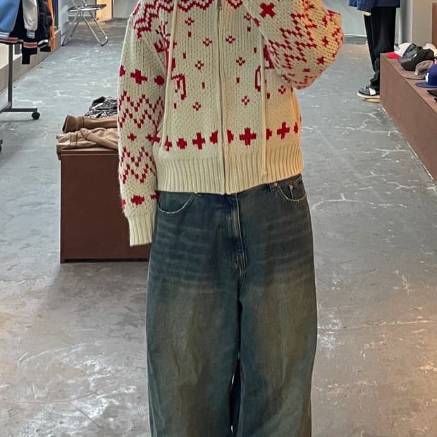 앤드모어 노르딕패턴 니트 후드집업 H1300