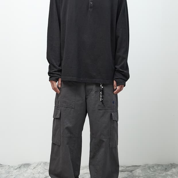 Double Henley Neck Tee Bleached Black