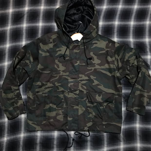 재팬 밀리터리 아미 카모 후드 오버핏 자켓