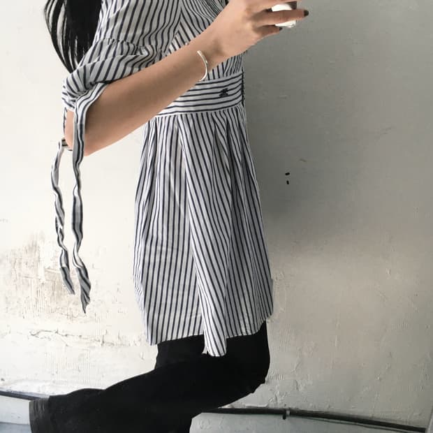 Burberry 버버리 블루라벨 네이비 스트라이프 미니 셔츠 원피스