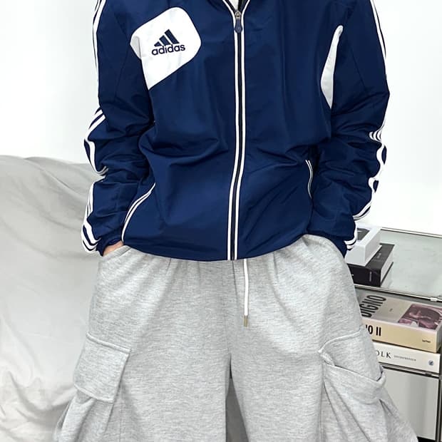 아디다스 네이비 화이트 트랙탑 바람막이 L