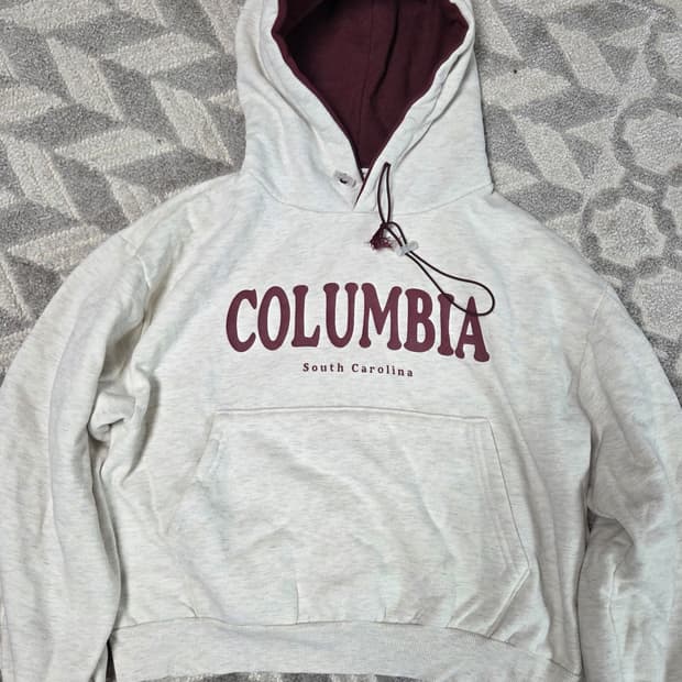 멜란지 버건디 배색 반크롭 후드