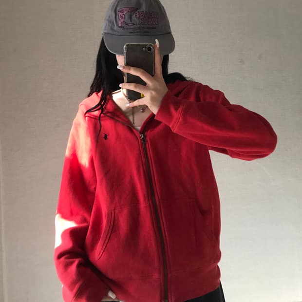 폴로 레드 후드집업