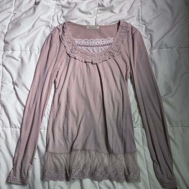 Ruffle collar lace trim long sleeve