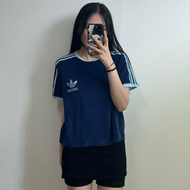 아디다스 3s 네이비 테리 부클 반팔 링거 티셔츠
