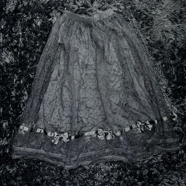 고스로리 고딕 도트 샤 망사 레이스 리본 롱 스커트