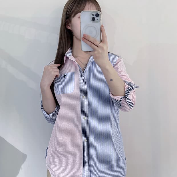 폴로랄프로렌 네이비포니 배색 스트라이프 셔츠