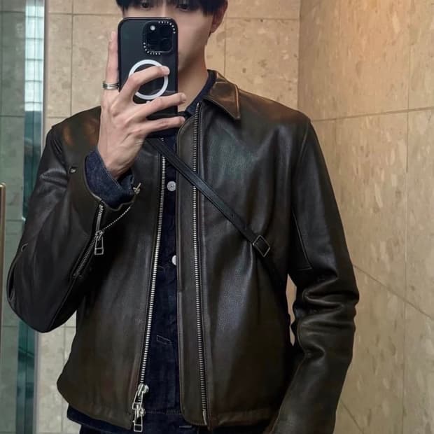 토니웩 / 카프 레더 크롭 자켓 (다크브라운) / XL