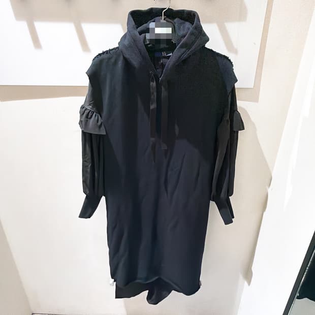 (정품/새상품) Y's 요지 야마모토 여성 블랙 러플 슬리브 후드 드레스