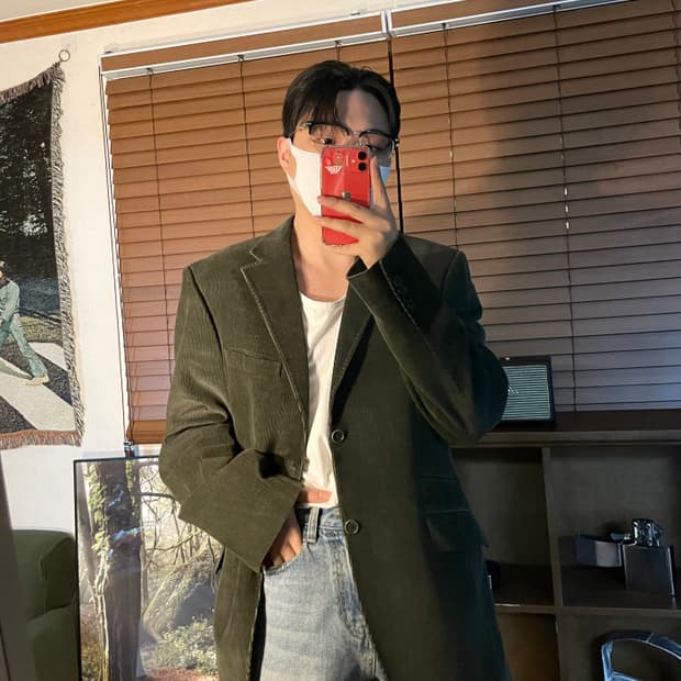 버버리 코듀로이 딥그린 블레이저