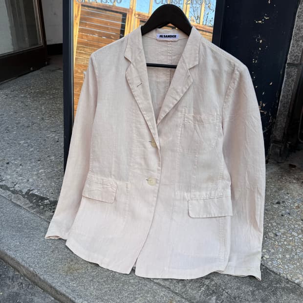 질샌더 라이트 핑크 린넨 버튼 자켓