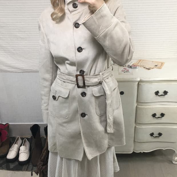 jpn vintage 아이보리 퍼 무스탕 롱코트