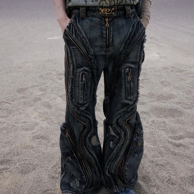 PERSONSOUL DIRTY RIPPED DENIM BAGGY JEAN