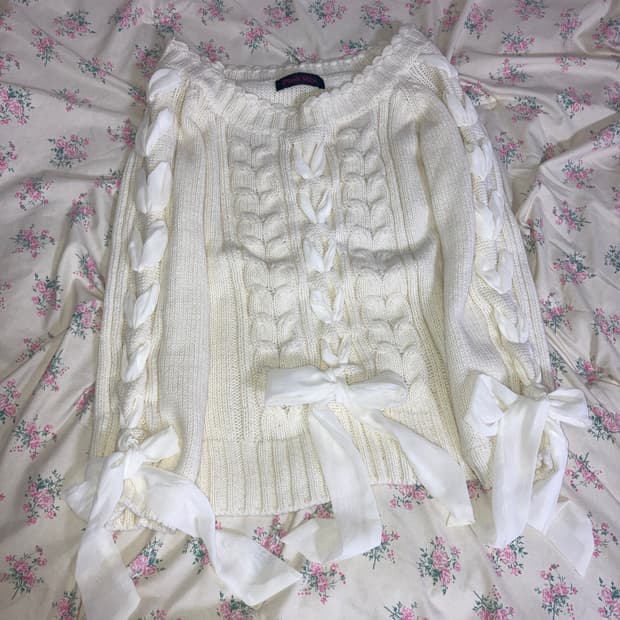 핑크믹스 리본 오프숄더 니트 히메 갸루 달천 핀터레스트