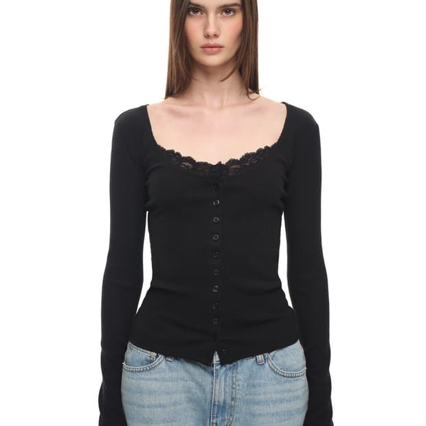 투머치택스 SCOOP NECK LACE TRIMMING CARDIGAN 