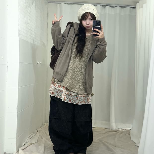 데일리 카키 모리걸 하구미 코디세트