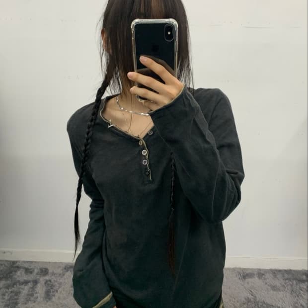 Ikka 빈티지 레이어드 브이넥 롱슬리브
