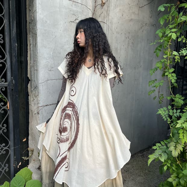 히피 문양 반팔 원피스