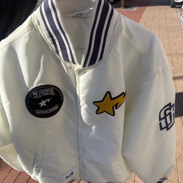 Bapex stadium goods 바시티 자켓 아이보리 L