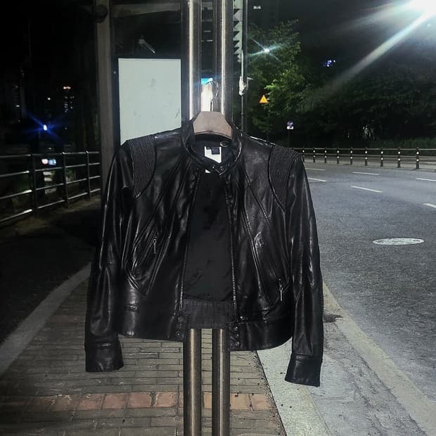 저스트카발리 크롭 레더 바이커 자켓