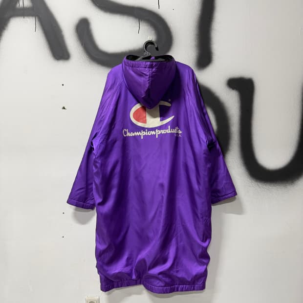 챔피온 00s 올드스쿨 빅 프린팅 플리스 돕바 롱 코치 자켓