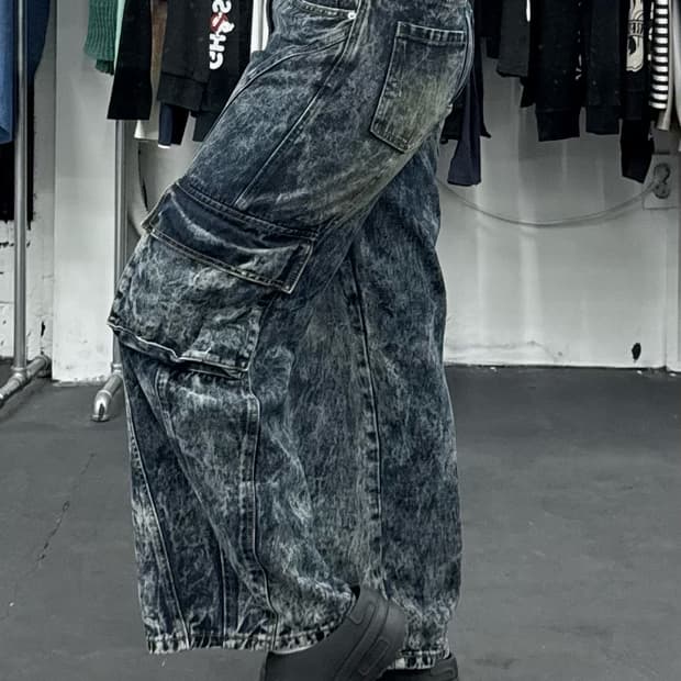 VTG 워시드 데님 카고팬츠