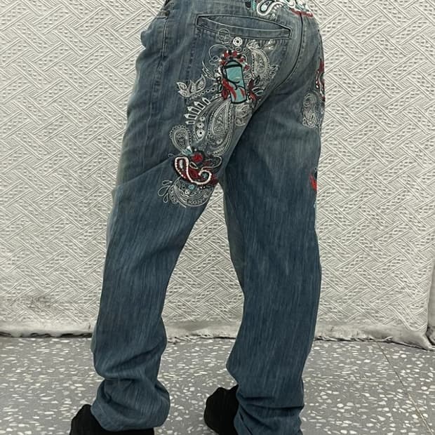 에코리미티드 올드스쿨 일본풍 자수 데님팬츠 36인치 C06750