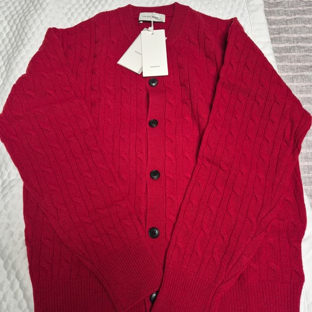 (새상품 m) 유니온블루 케이블 울 크롭가디건 레드