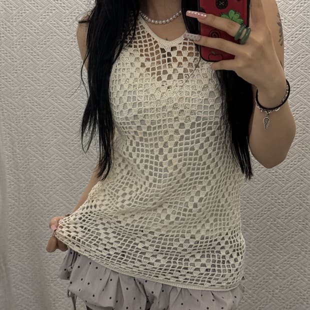빈티지 보헤미안 에스닉 티어드 뜨개 망사 그물 롱나시 K0454