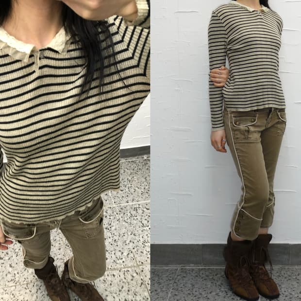 lace collar stripe knit