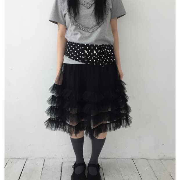 우온 lace cancan sha skirt & heart frill t
