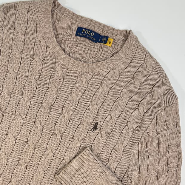 Polo 폴로 랄프로렌 QR현행탭 케이블 니트 오트밀브라운 (L)