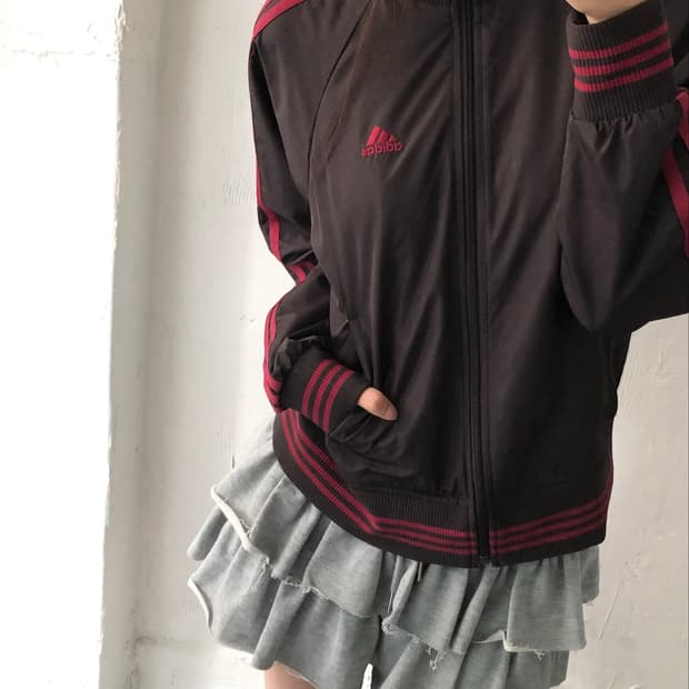Adidas 아디다스 오리지널로고 브라운 크롭 바람막이 자켓