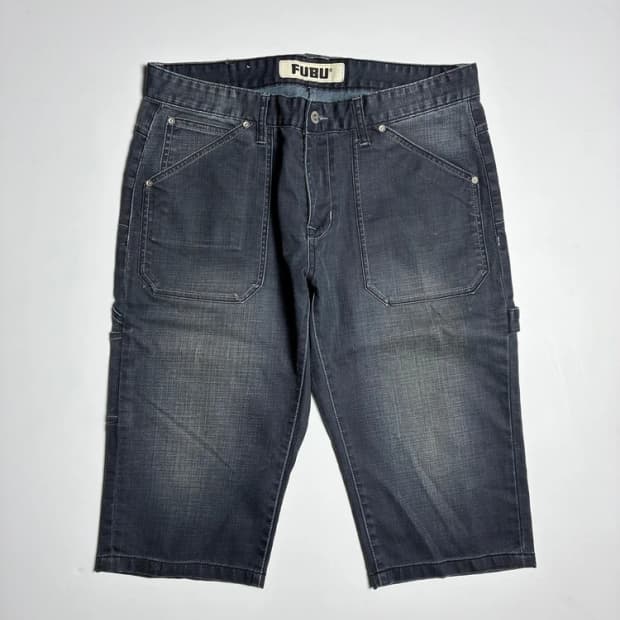 푸부 FUBU 12SS 흑청 워싱 7부 카펜터 데님 반바지 R1376