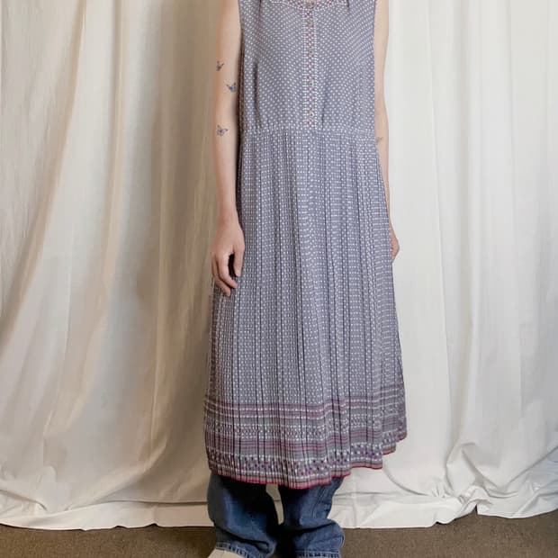 Dot Pattern Long Dress - Purple Gray