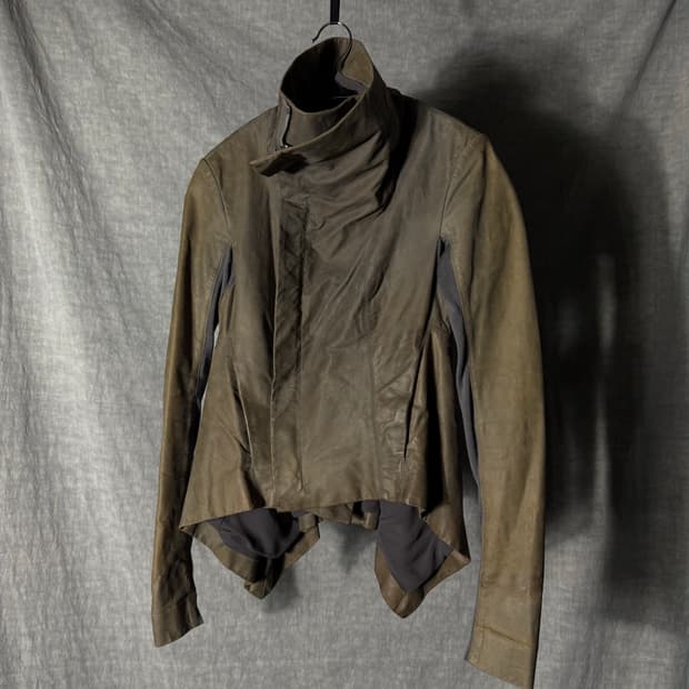 Rick Owens High Neck Leather Jacket