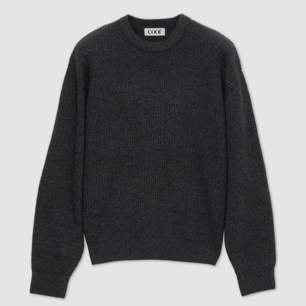(M) 쿠어 캐시팝 트위드 크루넥 니트 (차콜그레이)