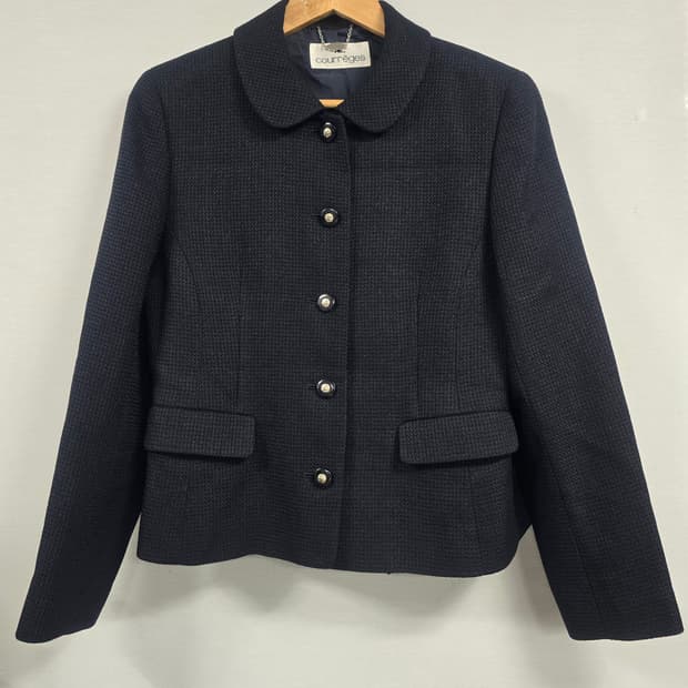 꾸레쥬 울혼방 버튼 크롭 자켓 