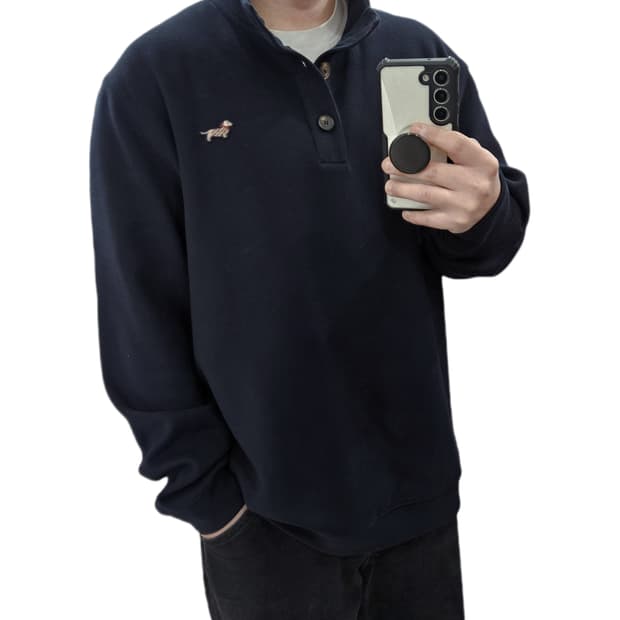 110 닥스 강아지자수 하프넥 버튼 니트 다크네이비