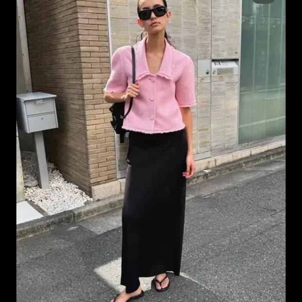 오르 오드리 트위드 핑크 자켓 m