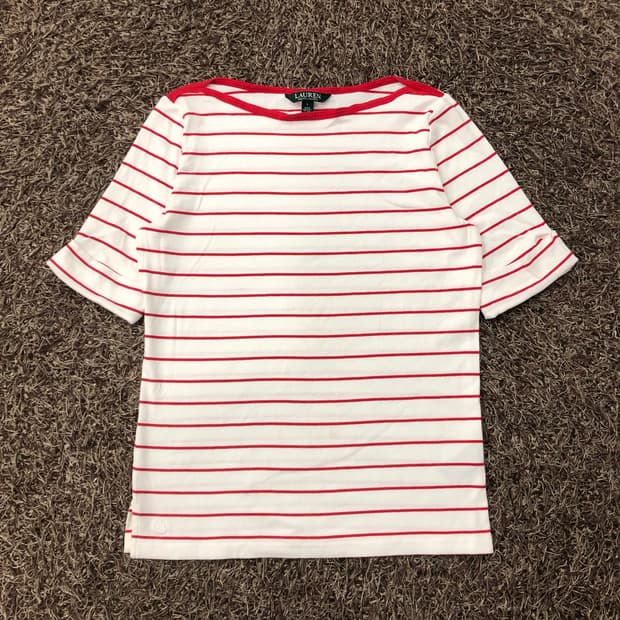 L 로렌 랄프로렌 여성 스트라이프 반팔 티셔츠