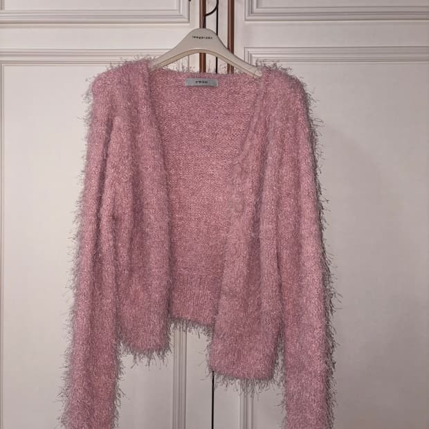 트위 핑크 퍼 가디건