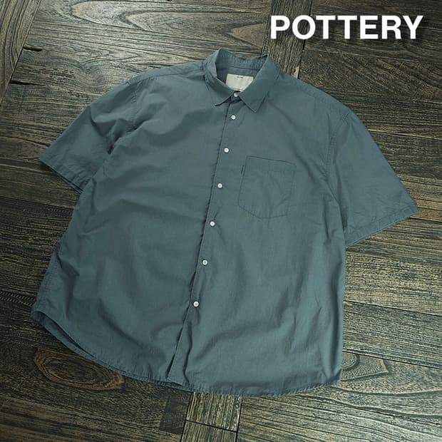 [포터리] 오버핏 하프 슬리브 반팔 셔츠 그레이 P01760