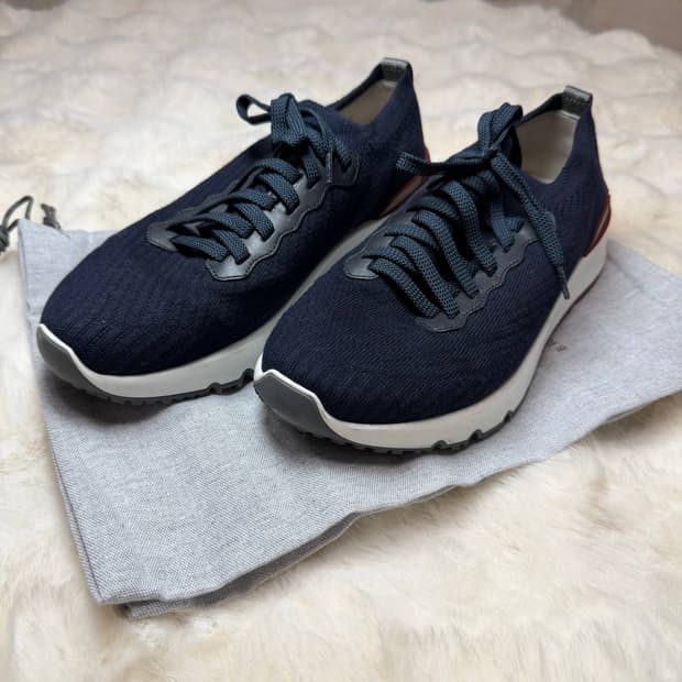 [새상품급/정품] 브루넬로 쿠치넬리 니트 폴리쉬드 카프스킨 스니커즈 