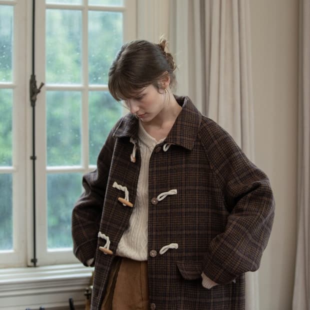 르니나 핸드메이드 떡볶이 더플 체크 코트