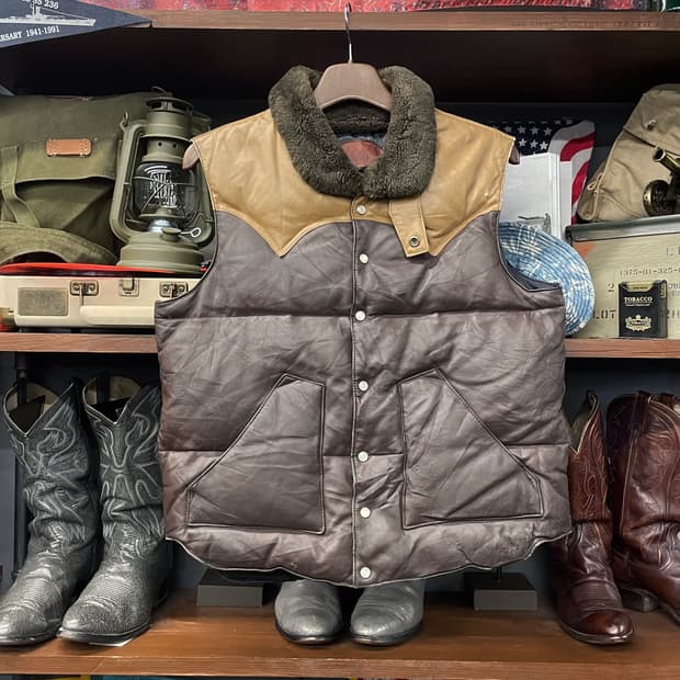 90s JPN 빈티지 시어링 카라 양가죽 펄스냅 웨스턴 다운베스트 N55