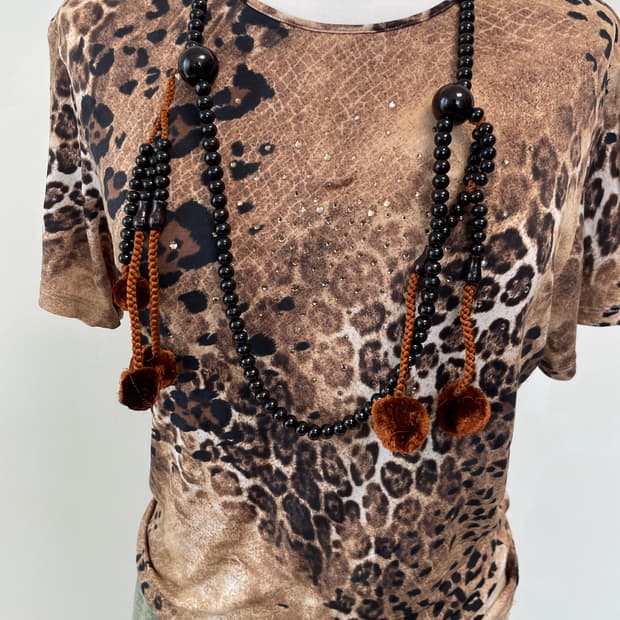 블랙 오닉스 비드 태슬 에스닉 네크리스